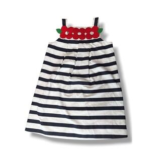 Florence Eiseman Dress Kids 5 Navy White Striped Flower Applique Nautical Summer